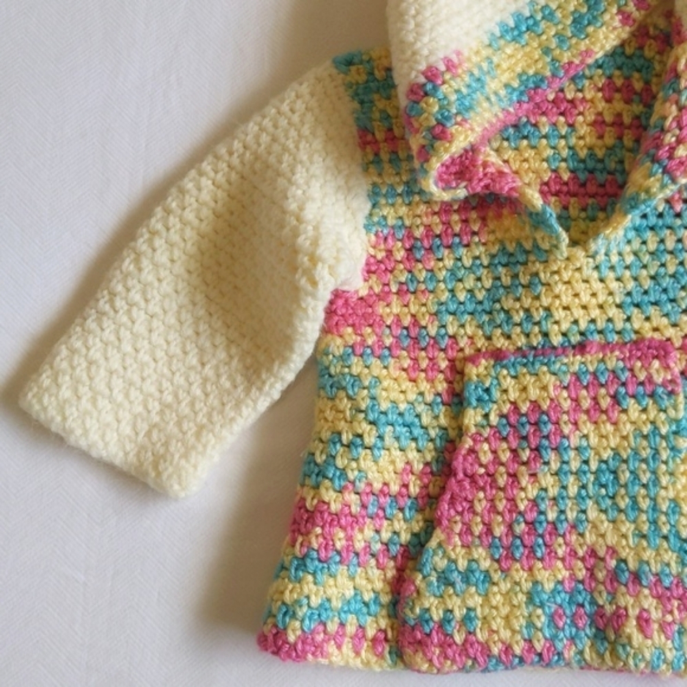 handmade multicolor knit boho hoodie sweater 3-6 months baby girl - Picture 4 of 9